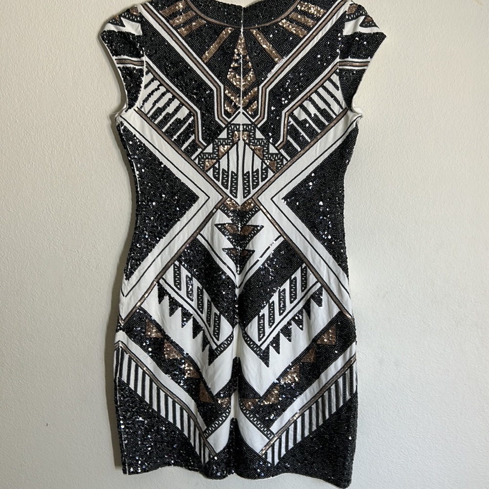 Express Black White Gold Sequin Mini Dress
